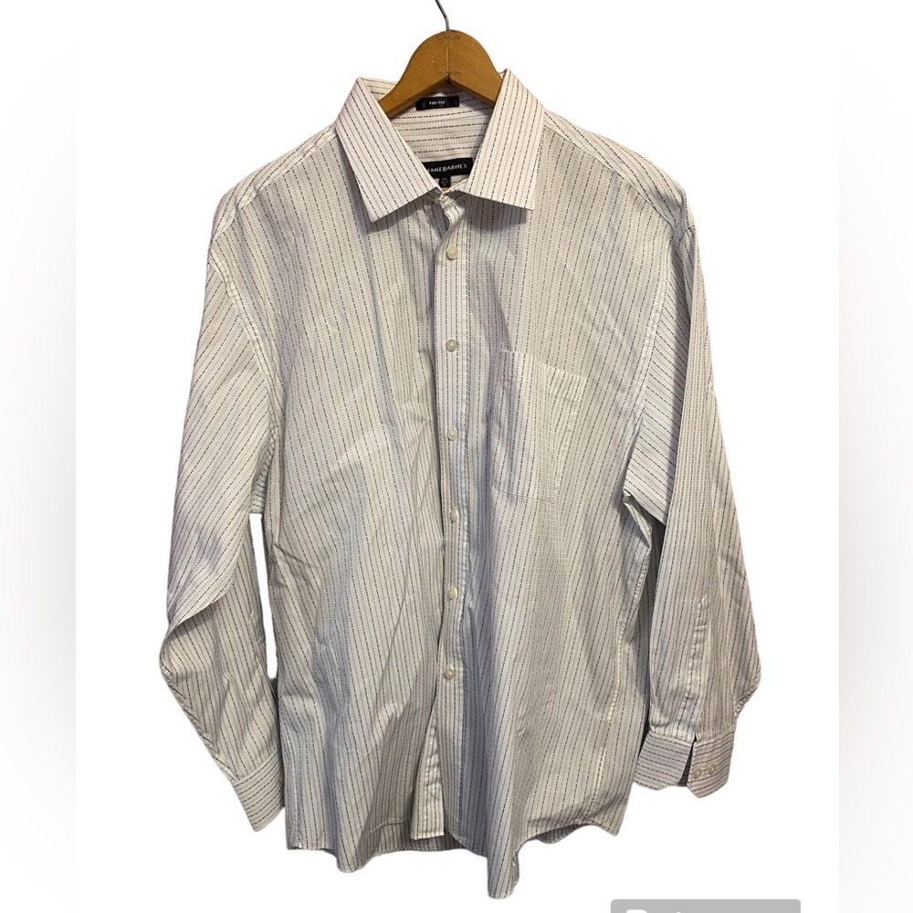 Jhane Barnes Mens Long Sleeve Button Up White w/Black‎ Stripes 17 1/2 34/35 (XL)